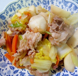 豚肉とかぶとにんじんの白菜ねぎ中華炒め